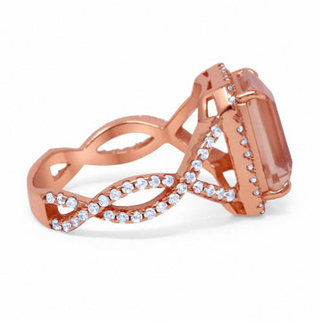 Halo Infinity Shank Engagement Ring Rose Tone, Simulated Morganite CZ 925 Sterling Silver